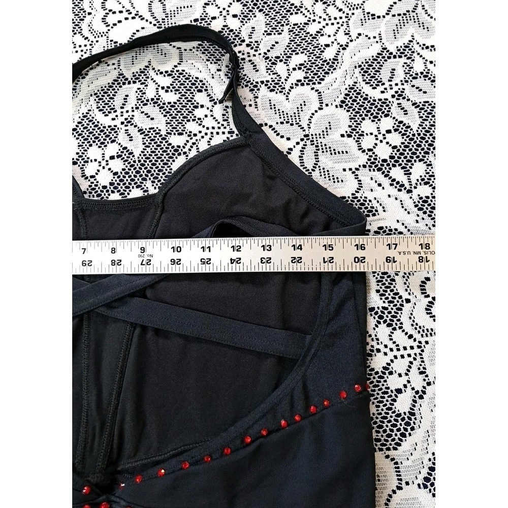 Balera Dance Costume XL Black Red Rhinestone Fringe Halter Bodysuit Strappy Back - Picture 6 of 12